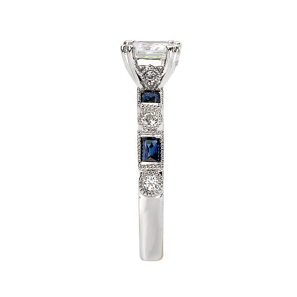 Princess Sapphire and Diamond Semi-Mount Ring