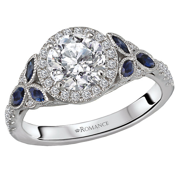 Round Sapphire and Diamond Semi-Mount Ring