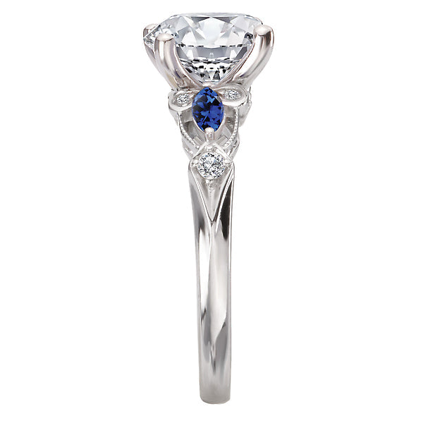 Round Diamond and Sapphire Semi-Mount Engagement Ring