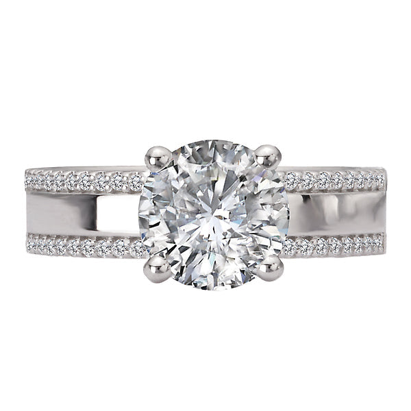 Round Wide Band Semi-Mount Diamond Engagement Ring