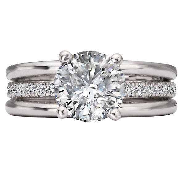 Round Three Row Band Semi-Mount Diamond Engagement Ring