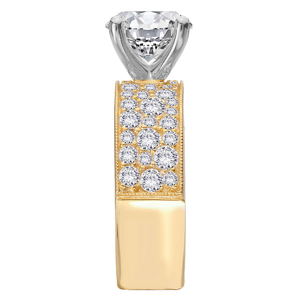 Round Broad Band Shank Semi-Mount Diamond Engagement Ring