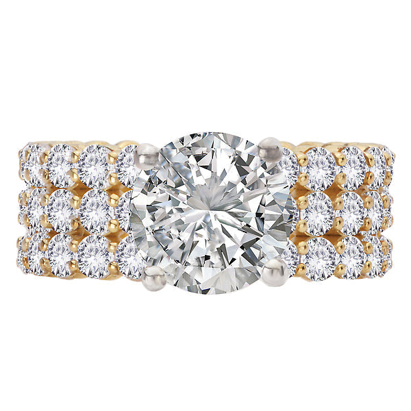 Round Triple Row Band Semi-Mount Diamond Engagement Ring