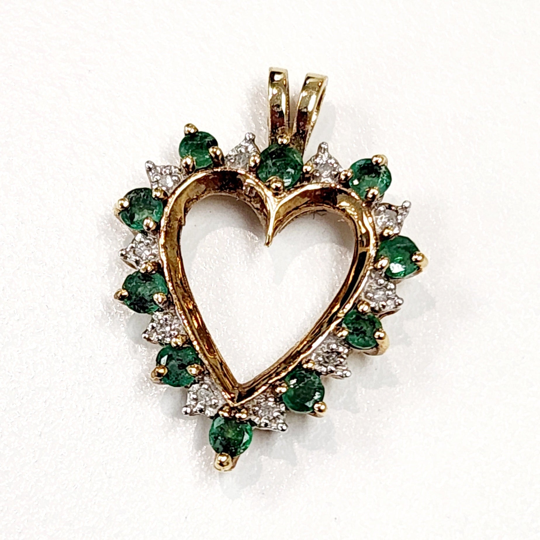 emerald & moissanite heart pendant