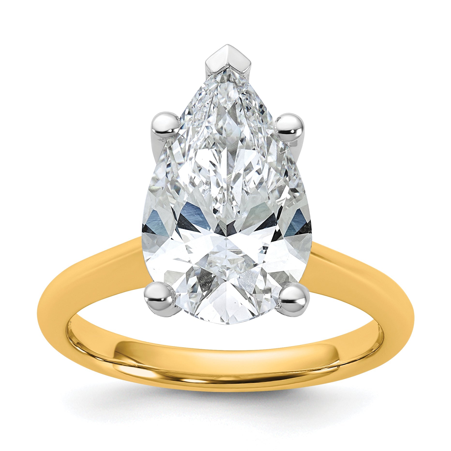 14k Two-Tone 4ct Cert Lab Grown VS+ F+ Pear 8X Diamond Ring