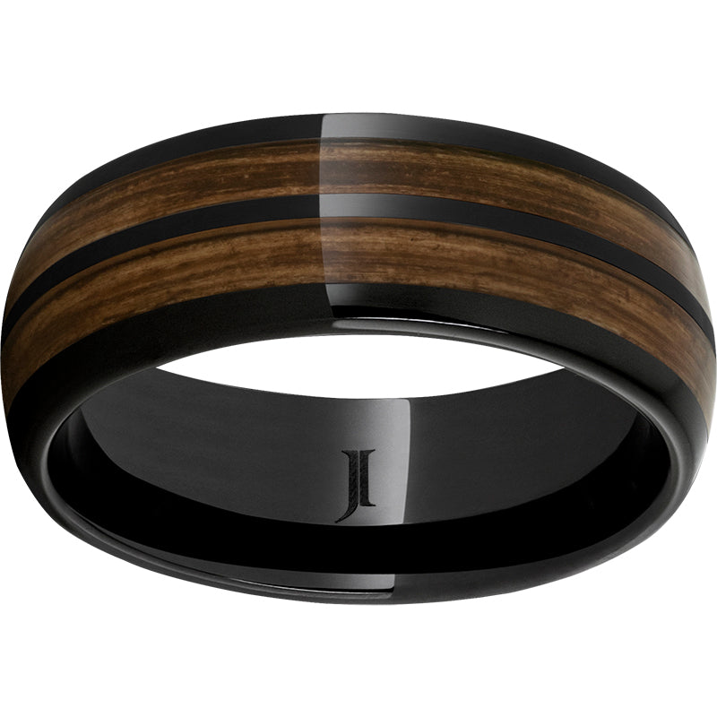 black diamond ceramic™ domed band with two 2mm bourbon barrel aged™ inlays