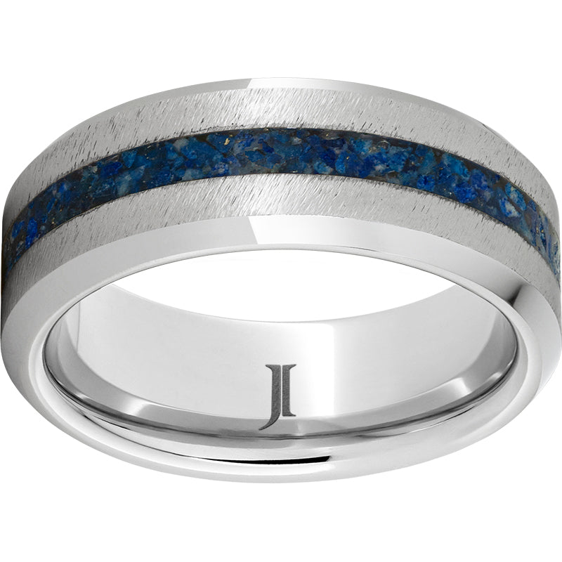 serinium® beveled edge band with 2mm lapis inlay and grain finish