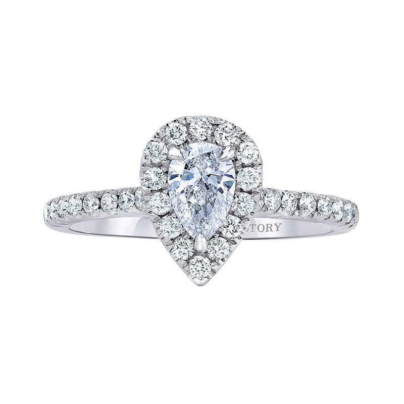 pear halo engagement ring by love story
