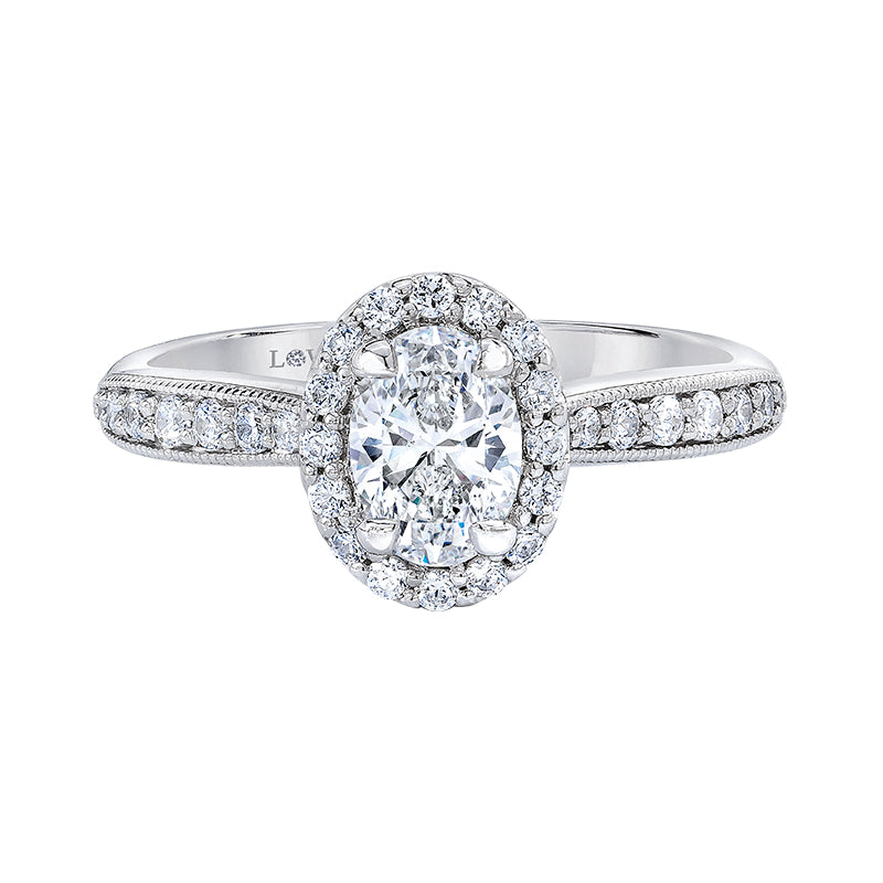 oval halo engagement ring by love story