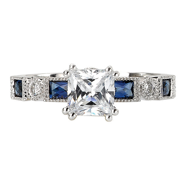 Princess Sapphire and Diamond Semi-Mount Ring