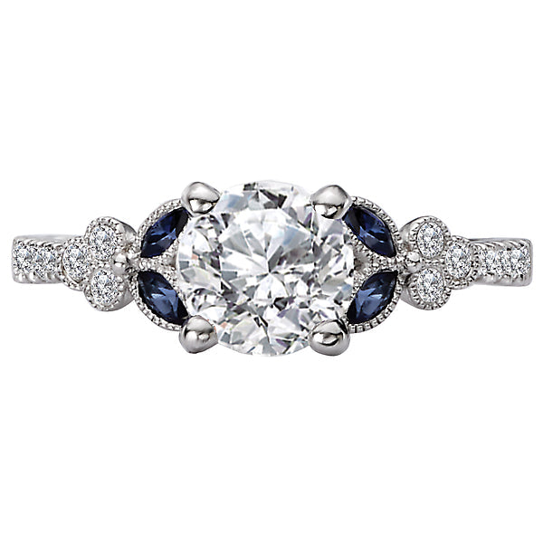 Round Sapphire and Diamond Semi-Mount Engagement Ring