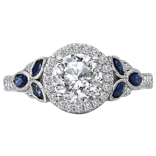 Round Sapphire and Diamond Semi-Mount Ring