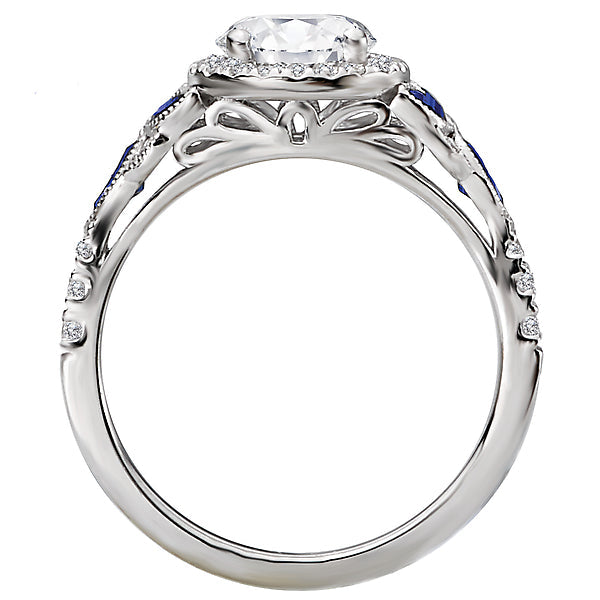 Round Sapphire and Diamond Semi-Mount Ring