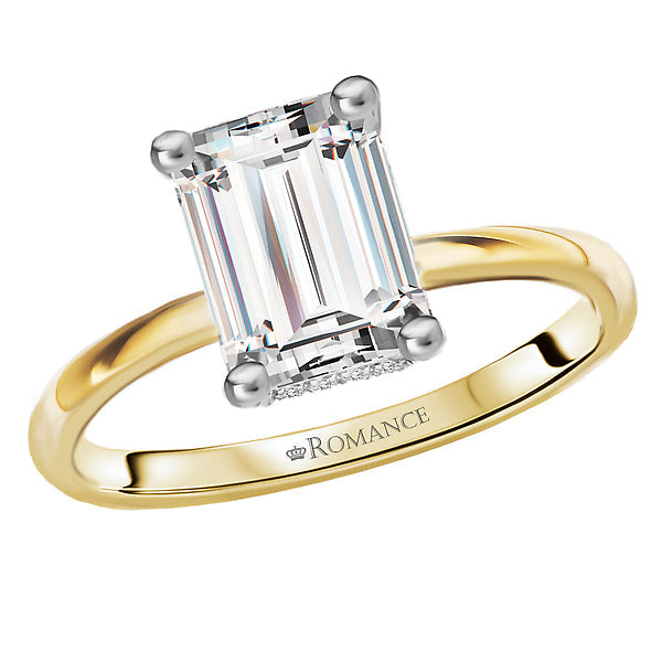 Emerald Diamond Hidden Halo Two-Tone Engagement Ring