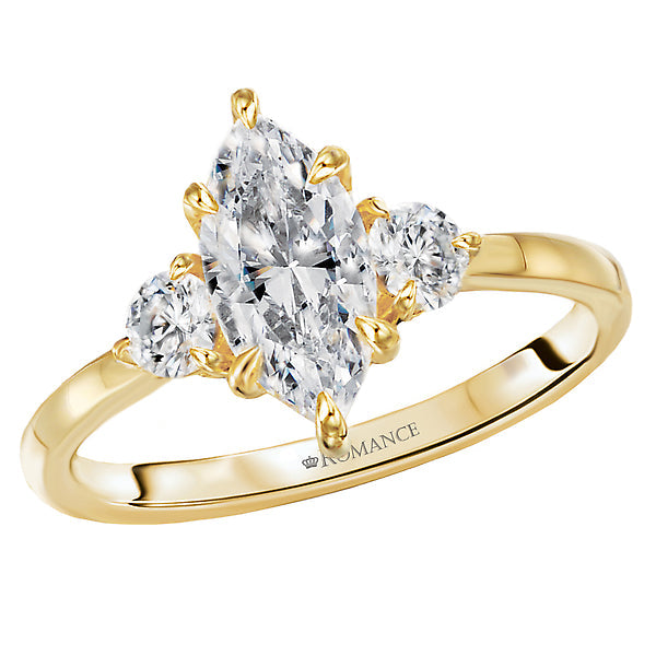 Marquise Three Stone Semi-Mount Diamond Engagement Ring
