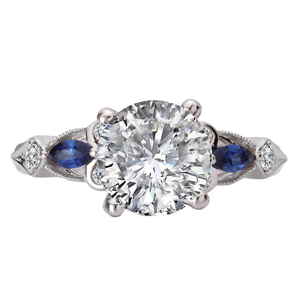 Round Diamond and Sapphire Semi-Mount Engagement Ring