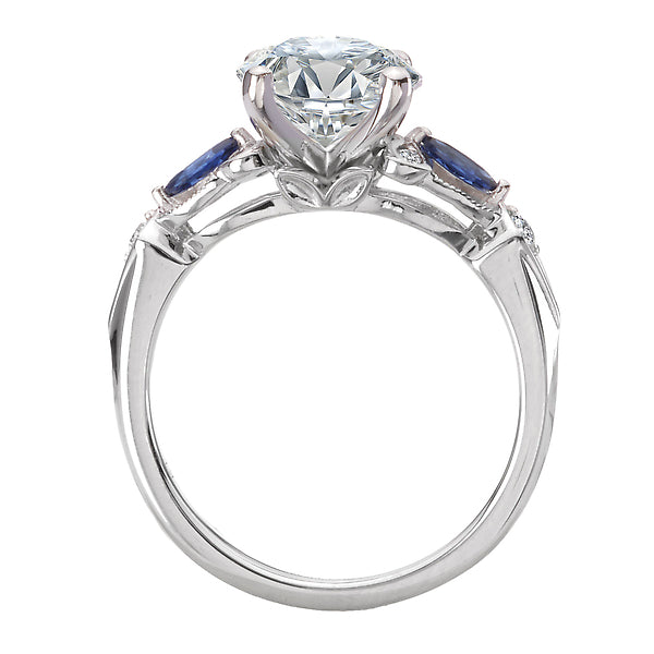 Round Diamond and Sapphire Semi-Mount Engagement Ring