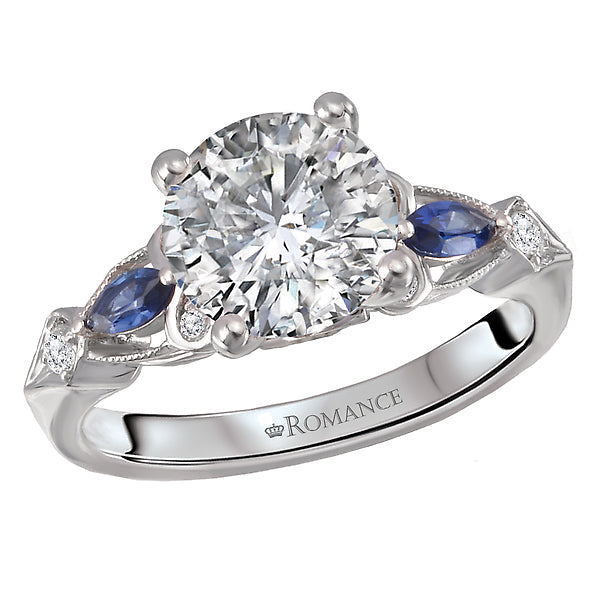 Round Diamond and Sapphire Semi-Mount Engagement Ring