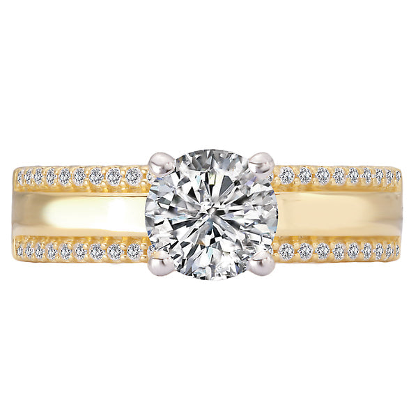 Round Wide Band Semi-Mount Diamond Engagement Ring