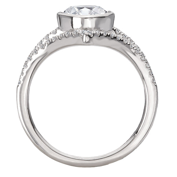 Oval Diamond Split V-Curved Semi-Mount Diamond Ring