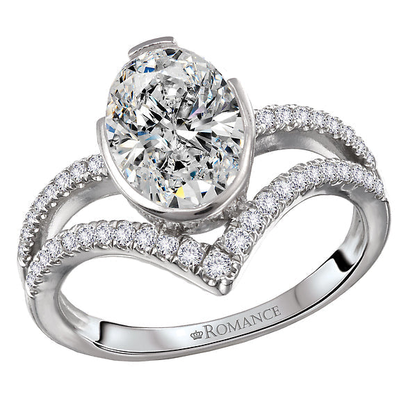 Oval Diamond Split V-Curved Semi-Mount Diamond Ring
