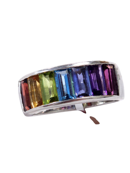 10K Multi Rainbow Baguette Band