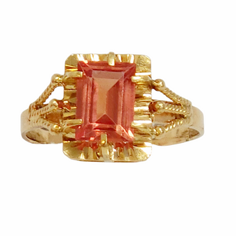 Yellow Gold Emerald Cut Orange Sapphire Ring