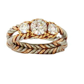 Uniquely Designed Diamond Ring with 3-toned Gold Band