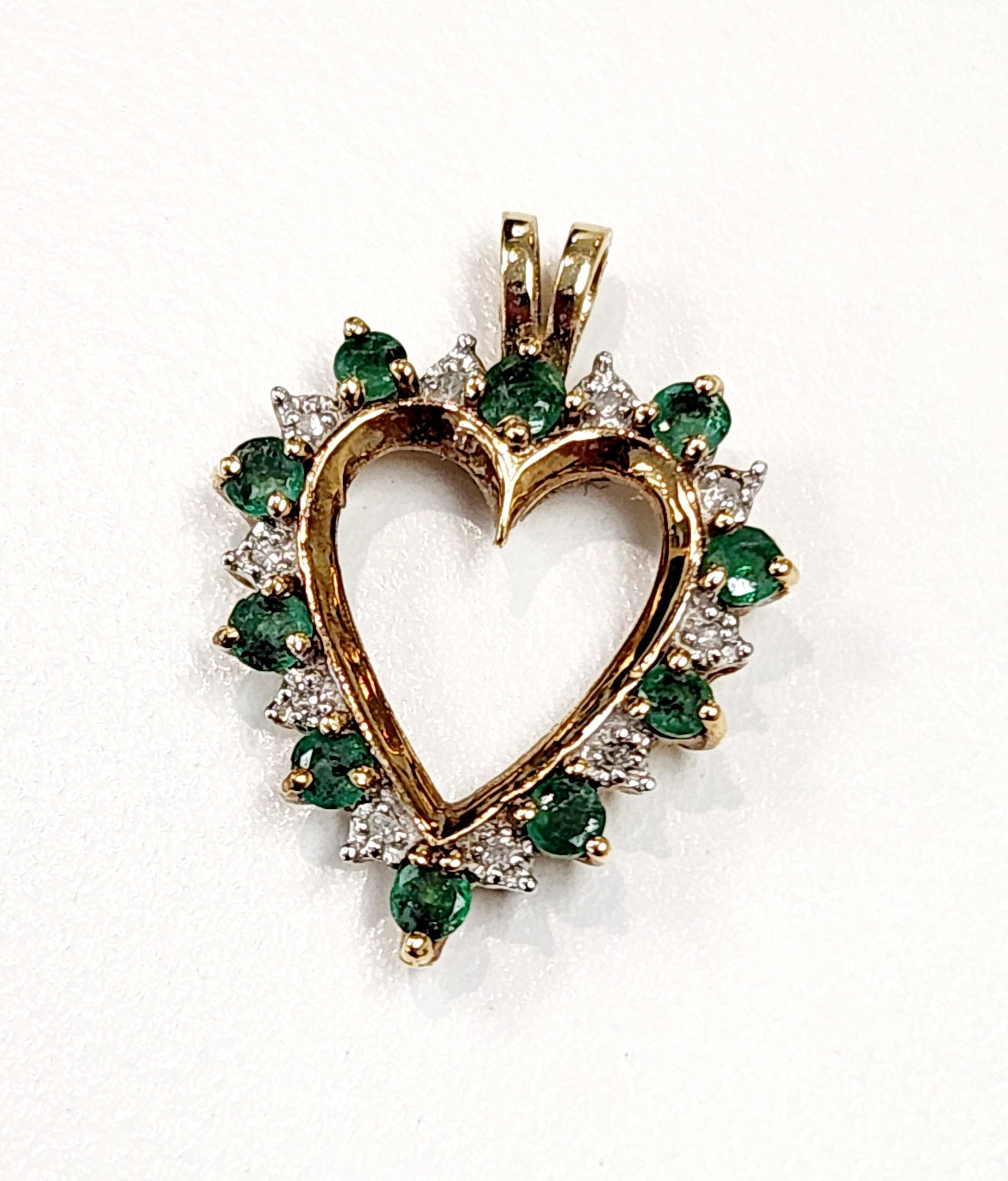emerald & moissanite heart pendant