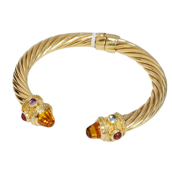 Yellow Gold Cuff Bracelet with Colorful Gemstones