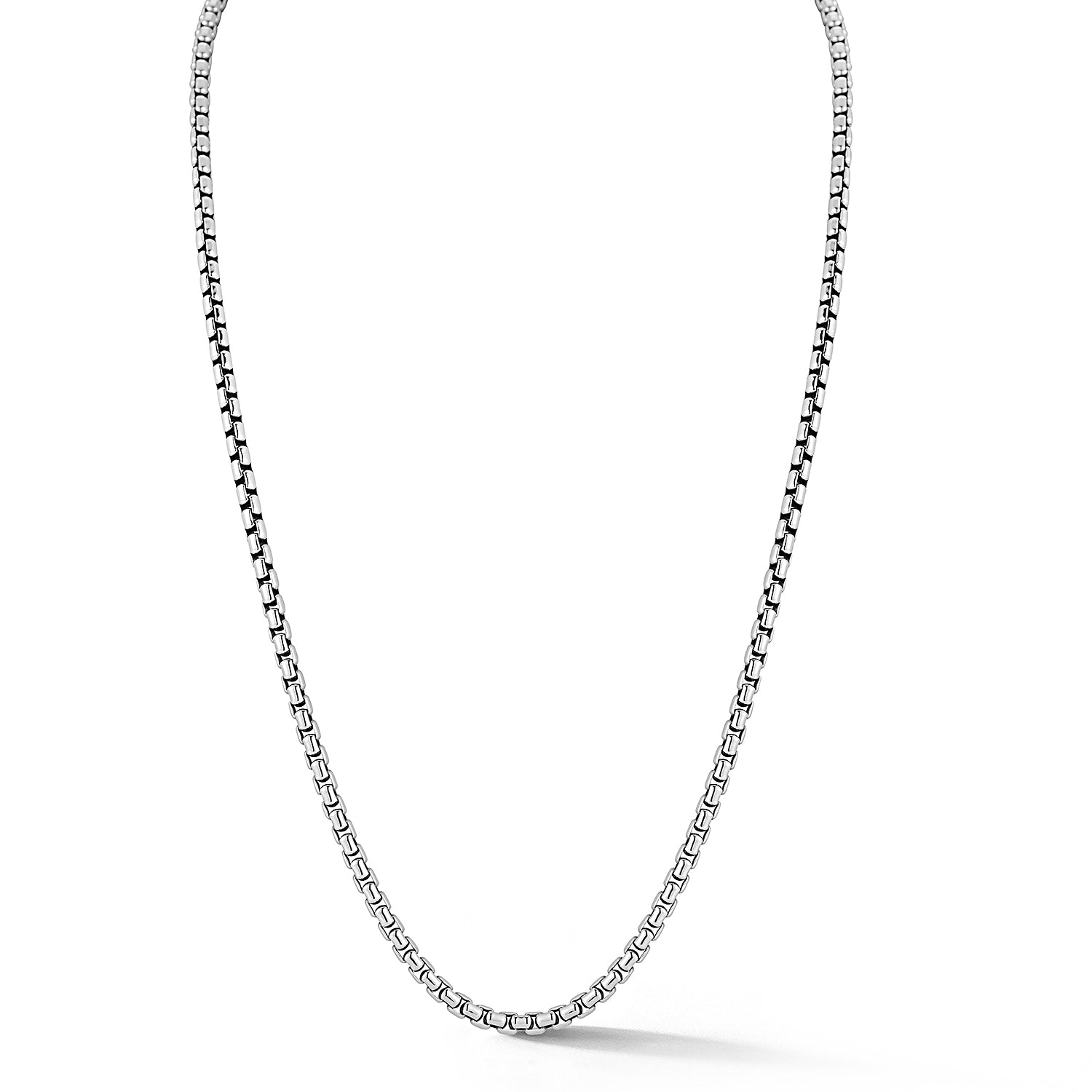 Sterling Silver Origin 3.7mm Classic Box Chain Necklace. Necklace length is 18"+2".