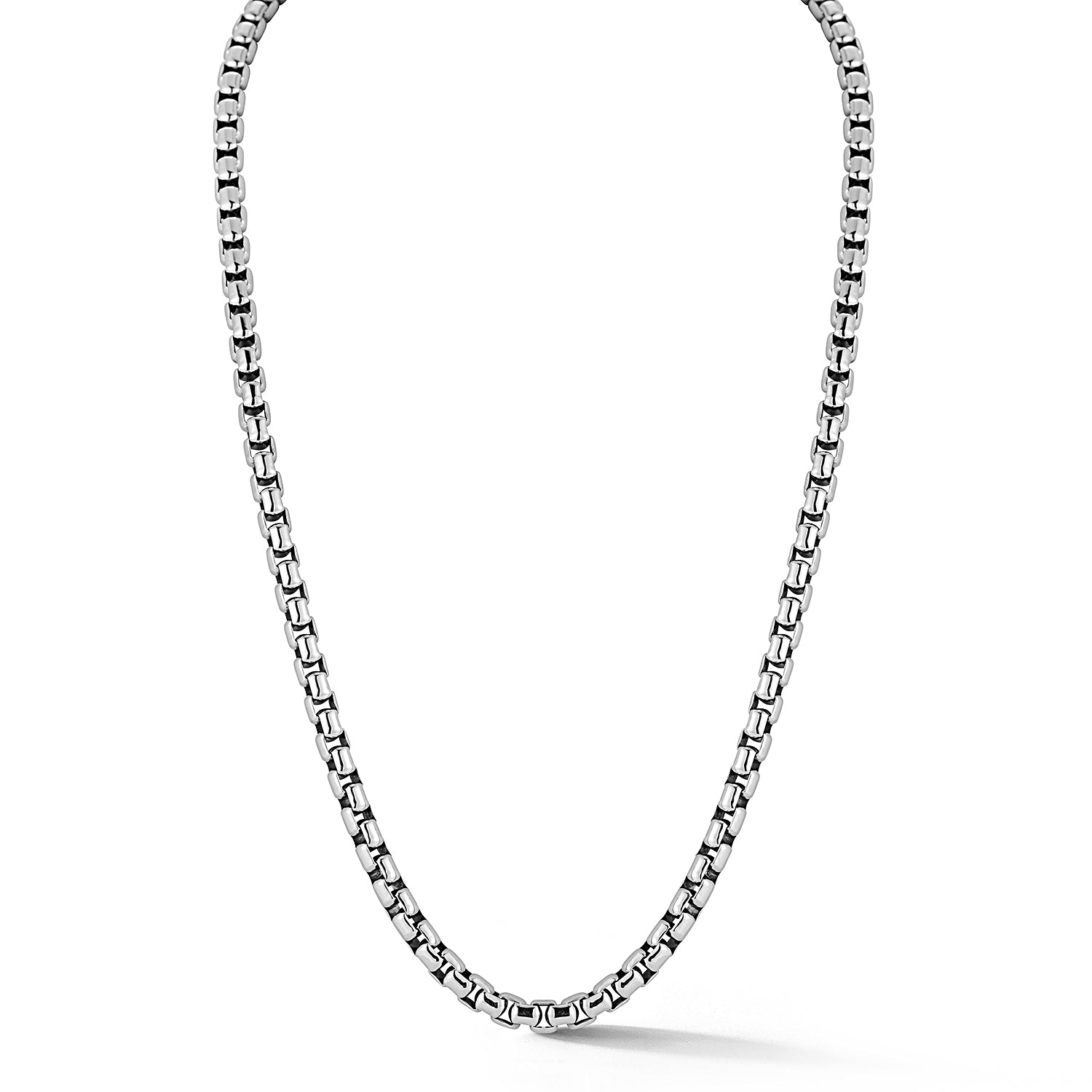 Sterling Silver Origin 5.3mm Classic Box Chain Necklace. Necklace length is 18"+2".
