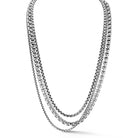 Our Sterling Silver Triple Strand Necklace features three strands of polished 2.7mm, 3.7mm and 5.3mm (center strand) Box Chain. Necklace length is 16"+4".
