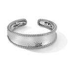 Our Sterling Silver Hammered Hinged Cuff Bangle is outlined with Basketweave pattern and features our signature carved art work on inner surface. Cuff opening is 15mm.Sizes with Inside Dimensions:Larg