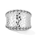Sterling Siver Hammered Saddle Ring with Basketweave perimeter.