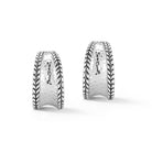 Sterling Silver 3/4 Hoop Earrings shine with concave Hammered surface trimmed with polished Basketweave element and finished with inner art surface.