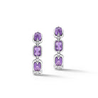 Our Sterling Silver Statement Link & Gemstone Hoop Earrings showcase 6x4mm cushion Amethyst, set horizontally and outlined with chain-woven design element, and Box Chain pattern bridge elements.Stone 
