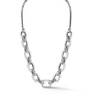 Sterling Silver Granduated Statement Link Necklace with alternating Box Chain link elements. Necklace length is 16"+4".