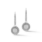 Our Sterling Silver & Diamond Disk Drop Earrings showcase round center element of brilliant Diamonds, adorned with Basketweave pattern, and dangle from Basketweave pattern Lever Backs.Stone Informatio