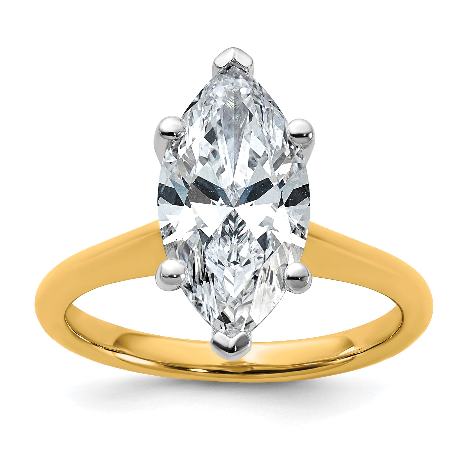 14k Two-Tone 3ct Cert Lab Grown VS+ F+ Marquise 8X Diamond Ring