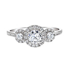 three-stone halo engagement ring by love story