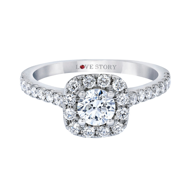 cushion halo engagement ring by love story