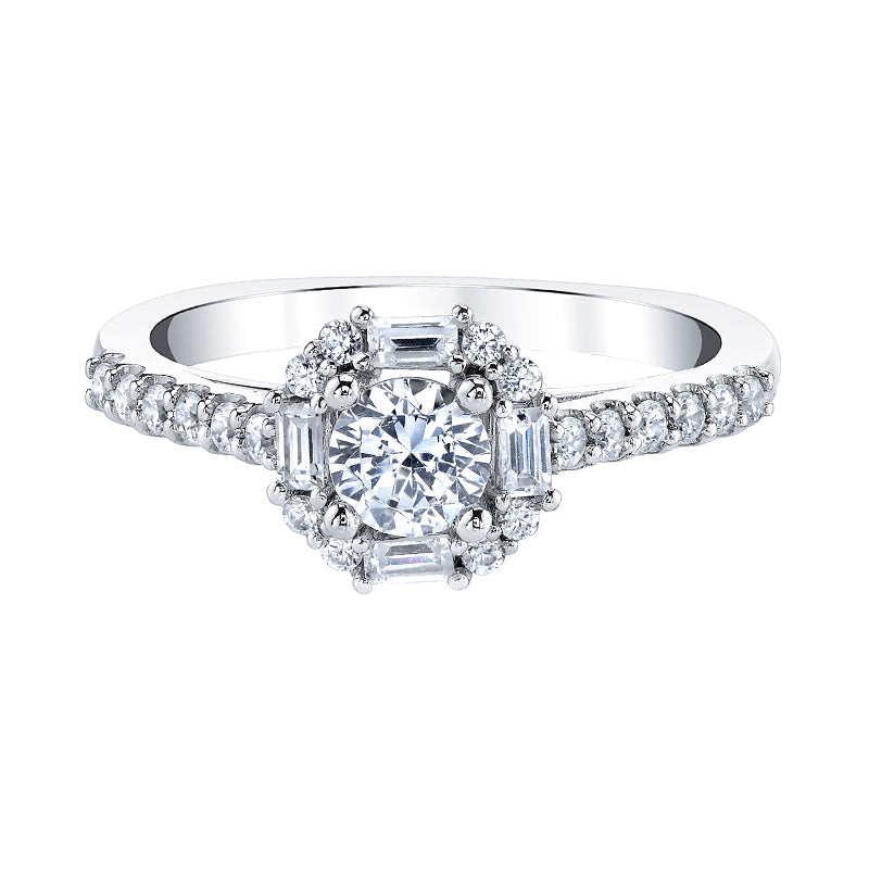 baguette halo engagement ring by love story