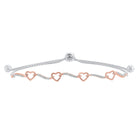 diamond open heart ribbon bolo bracelet in sterling silver - adjustable (1/8 ctw)