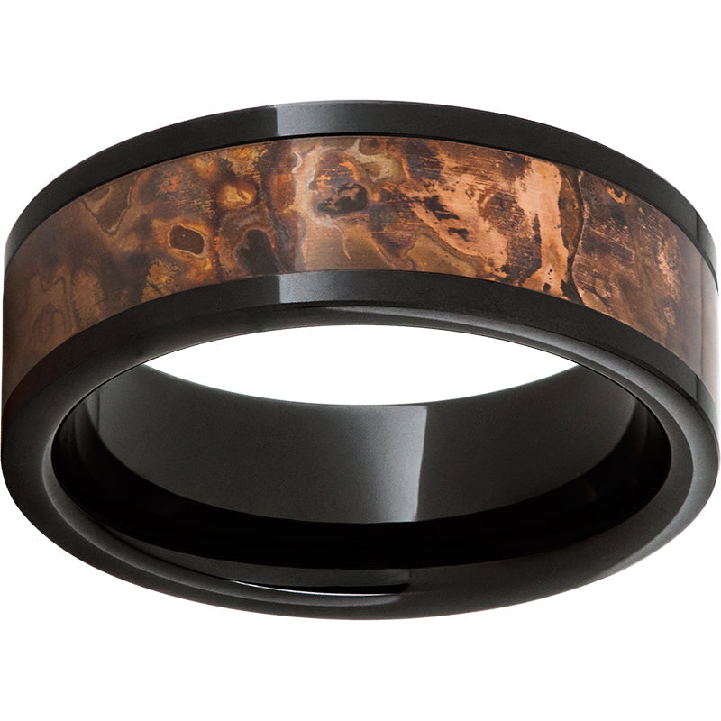 black diamond ceramic™ pipe cut band with a 5mm distressed copper inlay