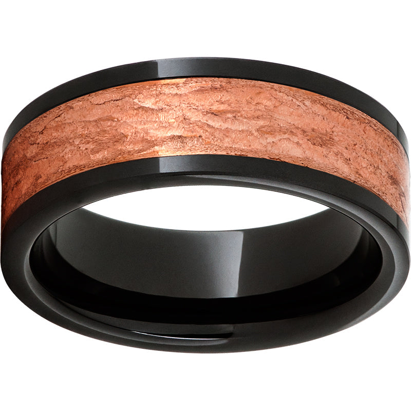 black diamond ceramic™ pipe cut band with a 5mm copper inlay and bark finish