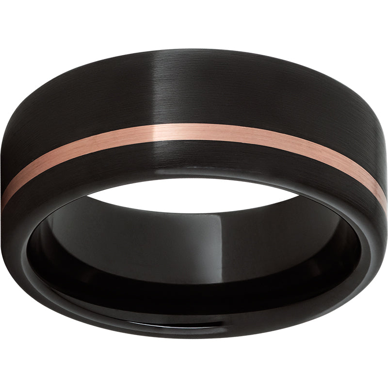 black diamond ceramic™ pipe cut band with a 1mm off-center 14k rose gold inlay