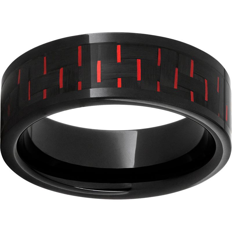 black diamond ceramic™ pipe cut band with black and red carbon fiber inlay