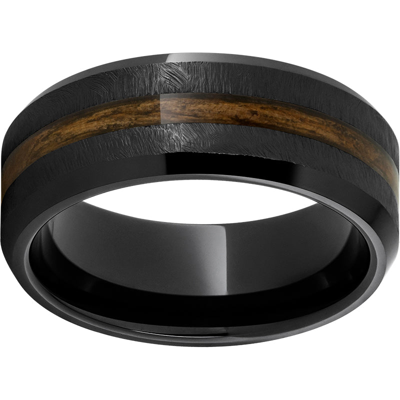 black diamond ceramic™ beveled edge band with bourbon barrel aged™ inlay and grain finish