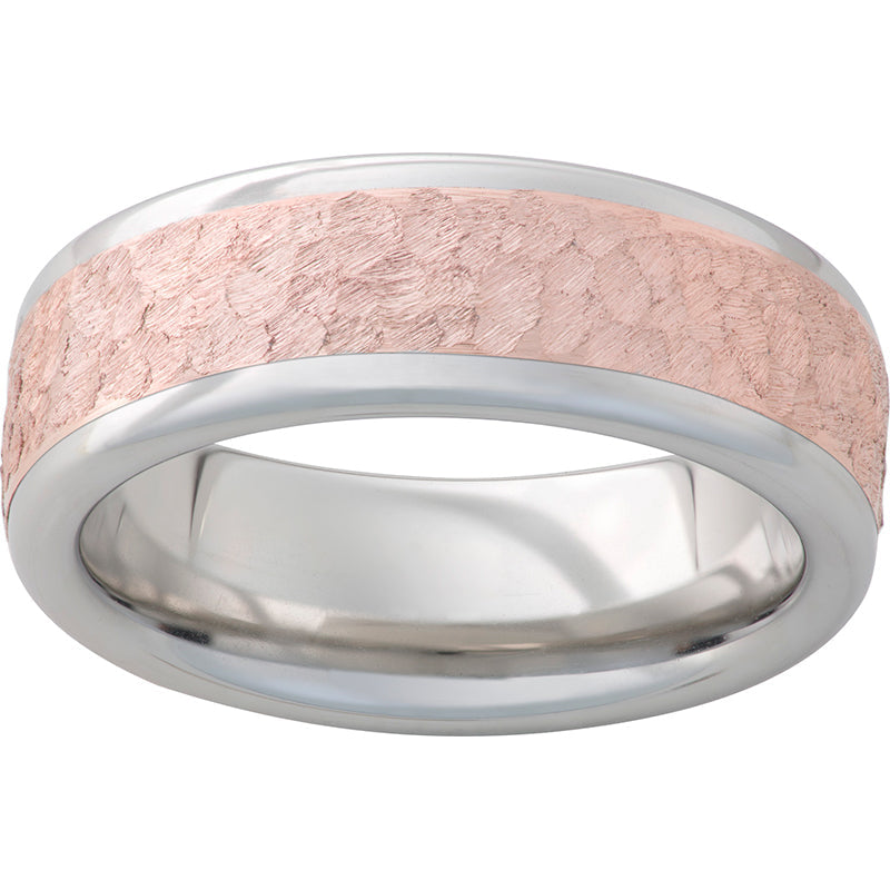 serinium® band with 14k rose gold inlay with hammered finish